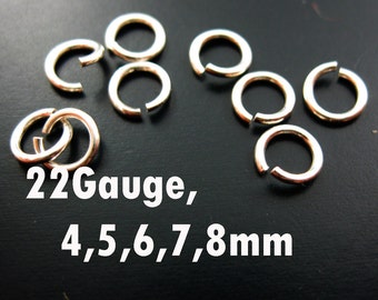 Anillos de salto de plata, anillos de salto abiertos de plata esterlina sólida, Jumprings - 22 gauge- todos los tamaños (20pcs) SKU: 205122