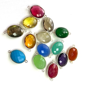 Bezel Connectors,Sterling Silver Gemstone Connector, Gemstone Oval Connectors for Bracelet,Necklace-Permanent Jewelry Charm-1 pc-SKU: 209111