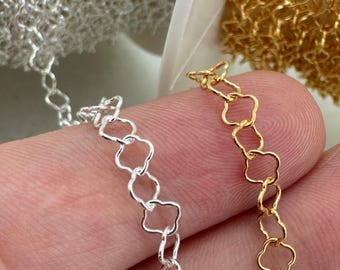 14K Gold Filled Or 925 Silver Clover Chain By The Foot-Bulk Unfinished Permanent Jewelry Chain-Wholesale Jewelry Supply-Jewelry Making Chain