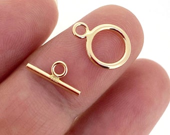 14K Solid Yellow Gold Simple Toggle - Tiny Circle Shape (9mm - 1 set) - SKU: 202140Y