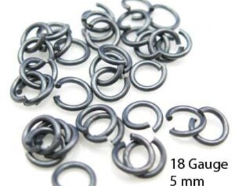 Jumprings-Oxidized Sterling Silver Jump Rings - 18 ga - 5mm-Jewelry Findings-Sterling Silver Findings (25pcs) SKU: 205118-050-OX