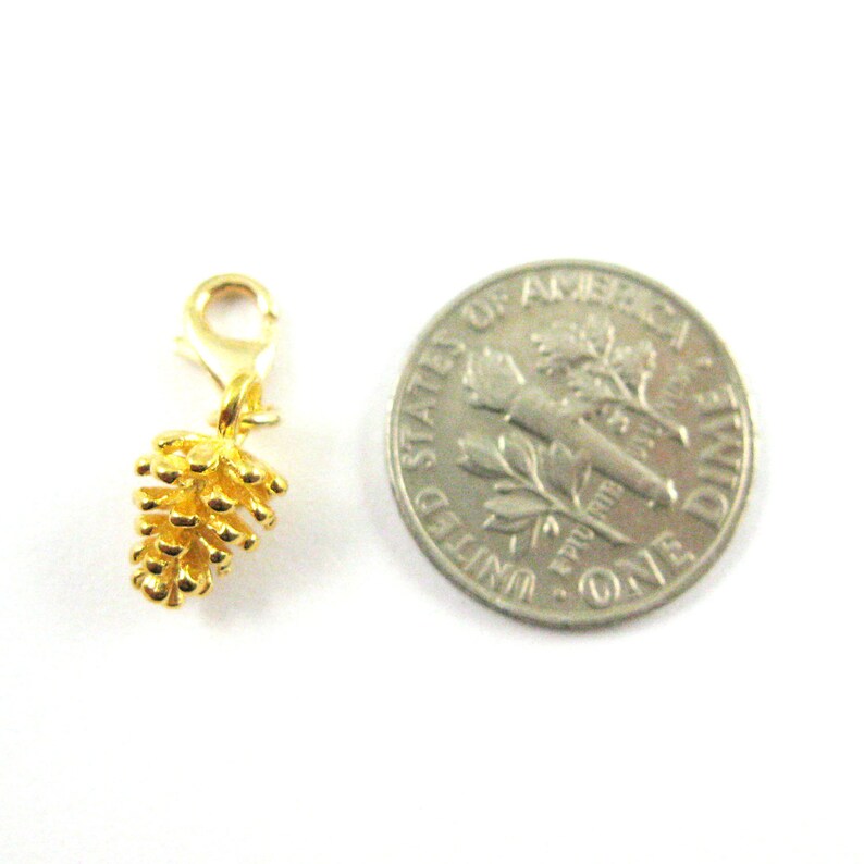 Pine Cone Charm, Bracelet Charm, Gold Over Sterling Silver Clip-On Charm, Pinecone Charm with Clasp, Nature Charm, 11mm, SKU: 291248-VM image 2