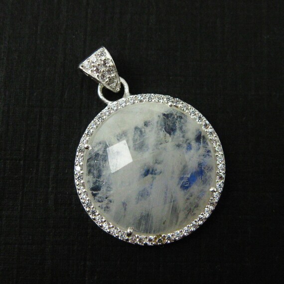 Sterling Silver Pave Bezel Gemstone Pendant-Moonstone-Large | Etsy