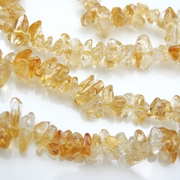 Citrine - Nature Stone - Smooth Chips - Full Strand- 328003 ( Average 6mm - 35-36 inches )