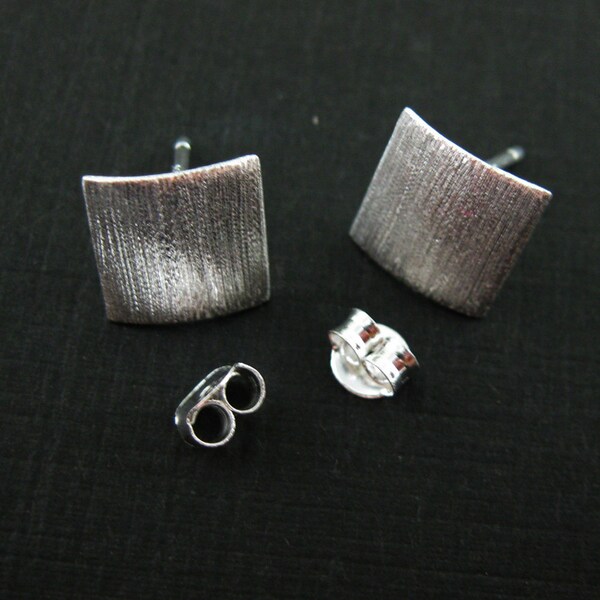 Earring Findings, Earring Hooks, 925 Sterling Silver Earring Posts, Texture Square Earwire -Fancy Earwire(2pcs - 1 pair) - SKU: 203033