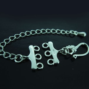 Multi Strand Silver Clasp- 3 Strand Clasp Connectors- Multi-Strand Clasp with Hook and Extender Chain- sku:202118