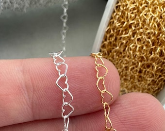 Heart Chain-Bulk Chain By The Foot-Permanent Jewelry Chain-Unfinished Chain-Jewelry Making Chain-Bulk Jewelry Supply-Silver Or Gold Filled