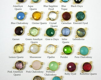 Bezel Gemstone Connectors-Vermeil-27 stone selections-Faceted Coin Shape Gem Connectors,Links-Jewelry Supplies(20mm-2pcs )-SKU:209101