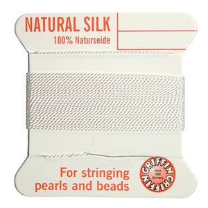 Griffin Silk Beading Cord with Needle - 2 Meters - Size 4 - 0.60mm Diameter - White - Stringing Beads, Pearls, etc.  - SKU:501037-WHT4