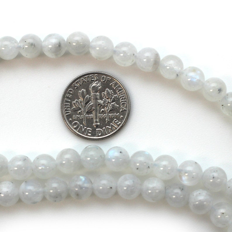 June Birthstone Natural Semi-Precious Gemstone Beads Smooth Round Shape Moonstone Beads 15 Inch Strand of 5.5mm or 6.5mm Beads