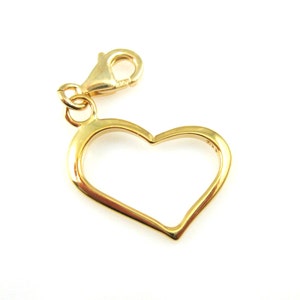 Bracelet Charm,22K Gold plated Sterling Silver Charm Bracelet Charms - Classic Heart Charm - 12mm - Add on Charm with Clasp-Sku: 291220-VM