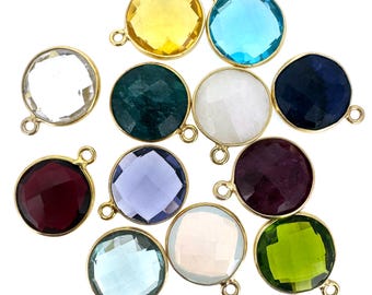 Gold Over Sterling Silver Gemstone Pendant: Faceted Round Charm (14mm, 2 pcs)