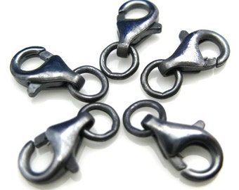 Clasp-Oxidized Findings-Sterling Silver Findings -Oxidized Sterling silver lobster clasp with jump rings 9mm (5 pcs) SKU: 202001-09-OX