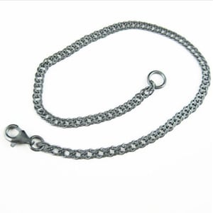 Oxidized Sterling Silver Charm Necklace-Black Chain Bracelet-Double Diamond Cut Curb Chain Bracelet -3mm by 5mm- All Sizes- SKU: 601035-OX