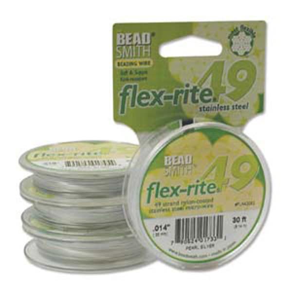 Jewelry Making Supplies-Beadsmith Flex-rite 49 Strand Beading Wire - Pearl Silver Color - .014" 30 ft - SKU:501039-14S