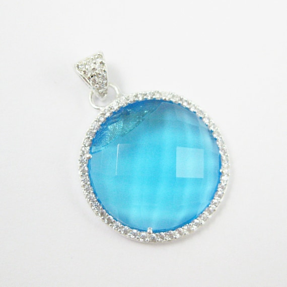 22K Gold plated 925 Sterling Silver Chain Necklace with Crystal Quartz Round Bezel Gemstone Necklace 20