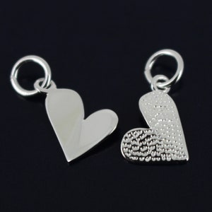 Sterling Silver Findings - Cute Tiny Heart Charms - High Polish Sterling Silver Charm( 12 by 8 mm) - SKU: 201016