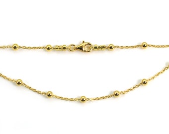 Gold Plated Sterling Silver Beaded Chain Necklace - Bracelet, Anklet - Cable Chain with 3mm Ball Chain- All Sizes SKU: 601049