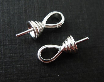 Perle Caps, massivem 925 Sterlingsilber Erkenntnisse, Schmuck-Zubehör-Fancy-Kappe mit Ring, Post für die Hälfte gebohrt Perlen, Perlen (2 Stück)-SKU:210014