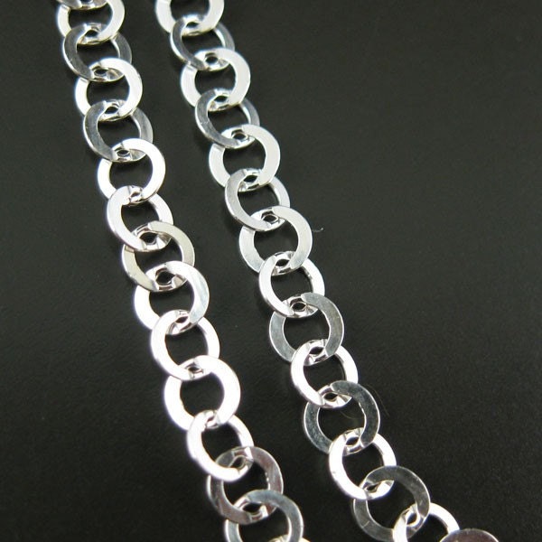 Sterling Silver Chain - Unfinished Bulk Chain, Flat Circle Cable Chain -3.5mm ( Up to 30% off )-Jewelry Supplies Wholesale- SKU: 101015