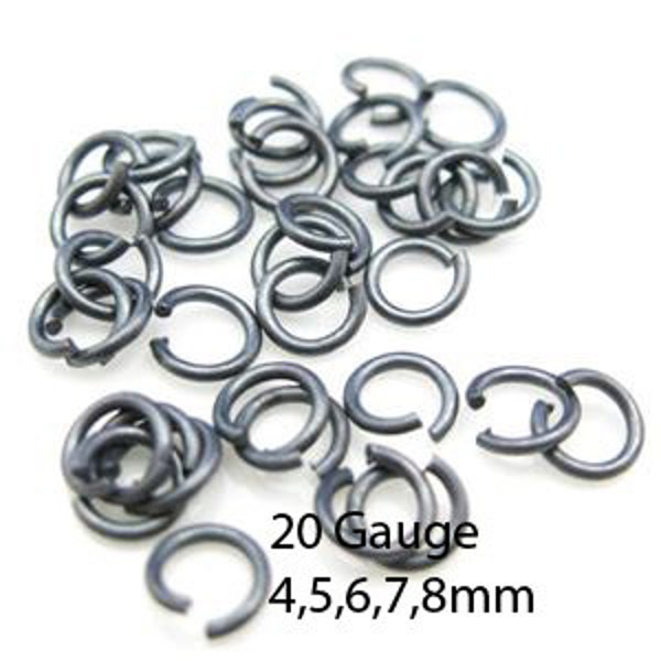 Oxidized Sterling Silver Jump Rings-Oxidized Open Jumprings- Split Rings - 20 Gauge-All Sizes-Oxidized Findings (20pcs) SKU: 205120-OX