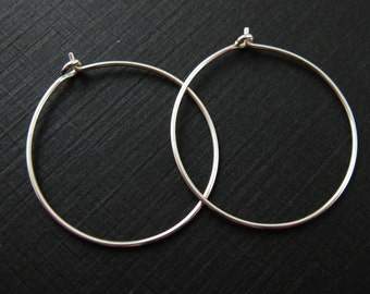 Sterling Silver Earrings-925 Sterling Silver Findings-Simple Earring Hoops-25mm Earring Hoops-Silver Hoops-(2 pairs)