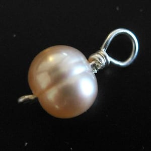 Freshwater Pearl Charms - Wire wrapped Pearl Charm-Fresh Water Pink Pearls Hooplets-Pearmanent Jewelry Charms-5-6mm(5 pcs)SKU:201288-PNK