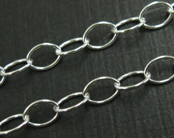 Cadena de plata esterlina, plata esterlina sin terminar, cadena a granel, cadena de cable redonda, cadena de cable ovalada, 5,8 mm, SKU: 101047