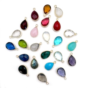 Bezel Gemstone Pendant - Small Teardrop- 22K Gold plated Bezel Gem Charm, Faceted Vermeil Gem Charm Pendants-10 x 14mm (2 pcs) SKU: 201107