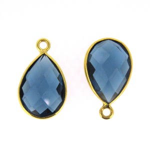 Bezel Pendant- Blue Iolite Quartz  -Small Teardrop Pendant-22K Gold plated Vermeil Bezel Gemstone Pendant 10 x 14mm (2 pcs) SKU: 201107-BIOQ
