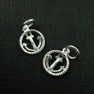 925 Silver Charms -Silver Anchor Charm -Round Rope and Anchor Charm-Silver Nautical Charm-Sailors Bracelet Charm-8mm-( 5 pieces) SKU: 201254