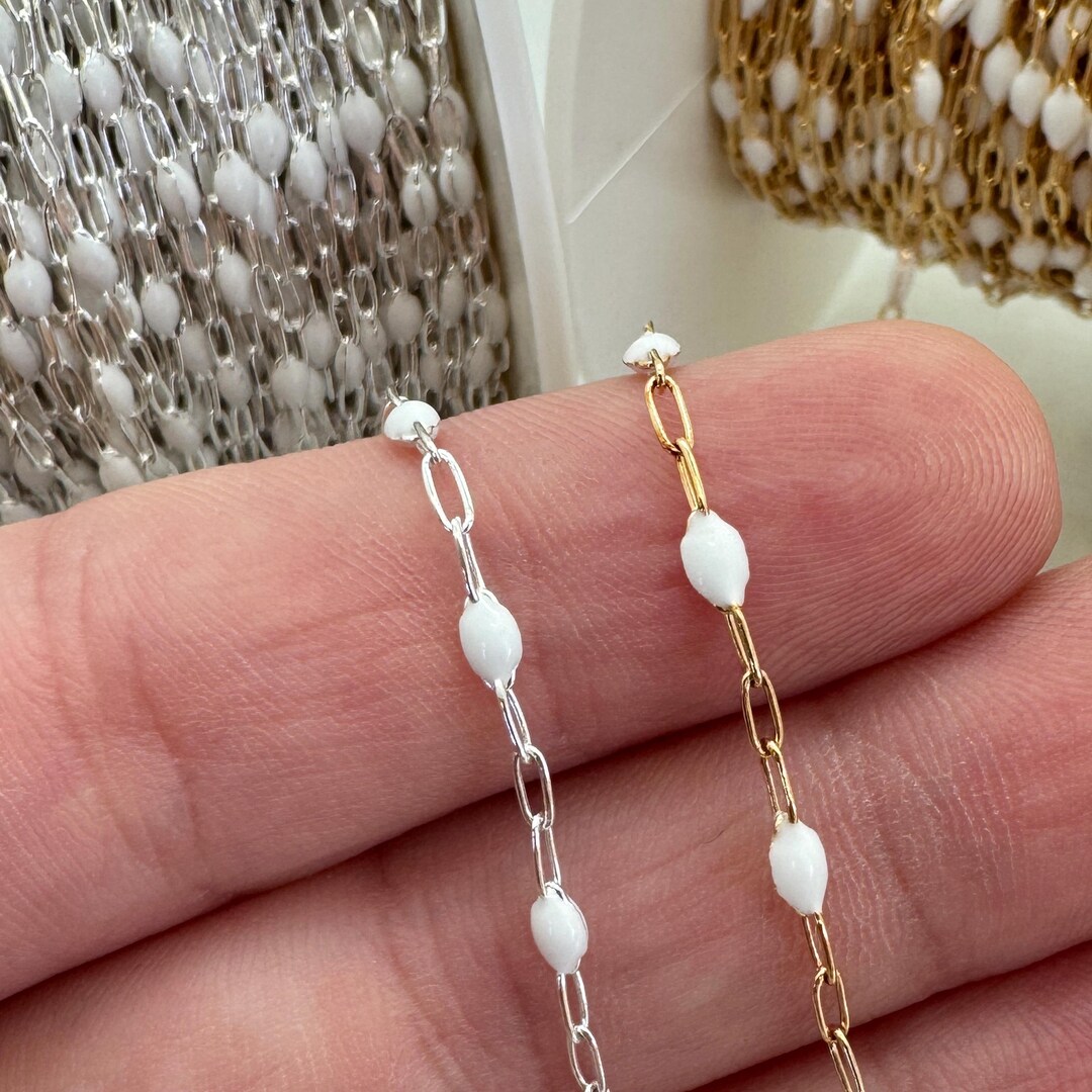 White Enamel Link Paperclip Chain-unfinished Bulk Chain by the Foot ...