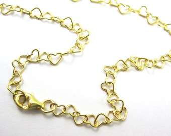Gold Necklace - 22K Gold Plated Necklace Chain - Gold Vermeil Jewelry-Heart Shape Links-Valentine's Gift - 5mm (24 inches) SKU: 601037-VM-24