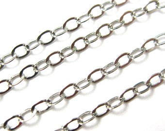 Rhodium Plated Sterling Silver Chain, Bulk Chain, Cable Flat Oval -2.5 by 2mm (3 feet)-SKU:101022RH