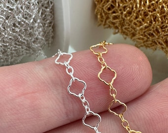 Gold Filled Or Silver Chain By The Foot-Clover Link Cable Bulk Unfinished Chain-Bulk Jewelry Supply-Jewelry Making Chain-Permanent Jewelry