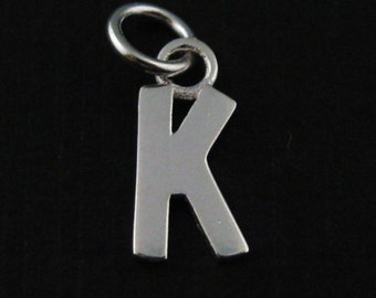 Charm in argento Sterling fascino iniziale, liscio lettera Charms (lettera K) i risultati del fascino, gioielli rendendo forniture, di alfabeto - SKU: 201057-K