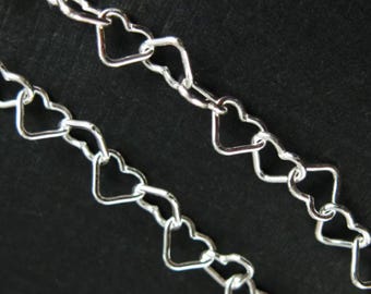 Sterling Silver Heart Chain, Unfinished Bulk Chain - Heart Shape- 5mm ( 36 inches or 3 feet ) -  SKU: 101037