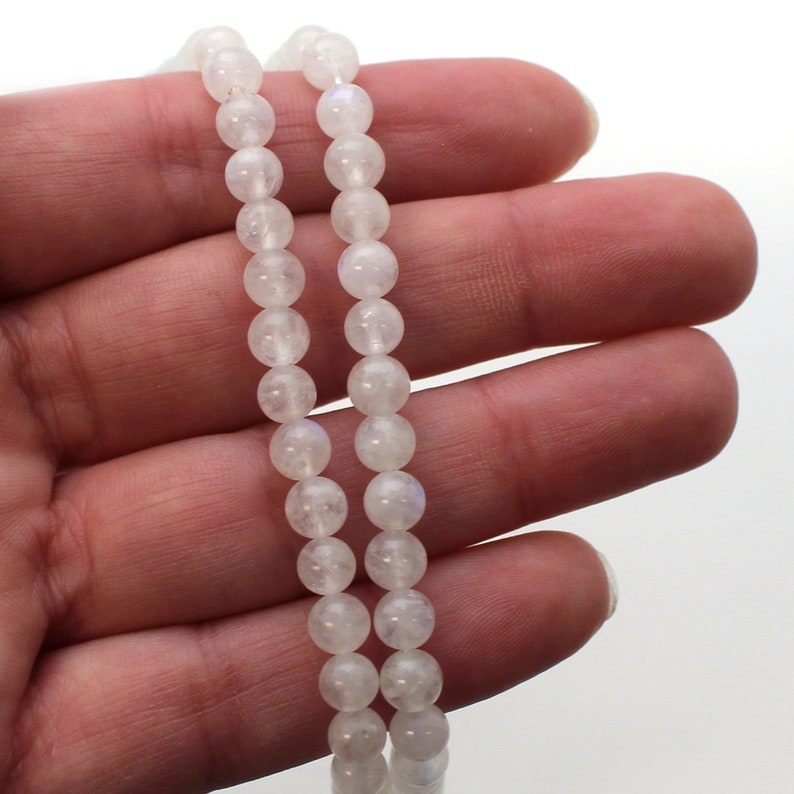 June Birthstone Natural Semi-Precious Gemstone Beads Smooth Round Shape Moonstone Beads 15 Inch Strand of 5.5mm or 6.5mm Beads