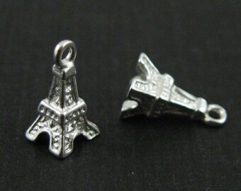 Sterling Silver Charms,Tiny Eiffel Tower Charm-Silver Eiffel Tower Charm-9mm-wholesale charms(2 pc)-SKU:201239