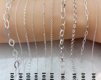 Sterling Silver Chain By The Foot, Jewelry Making Bulk Chain for Permanent Jewelry,Wholesale Bulk Chain (More than 50 styles)