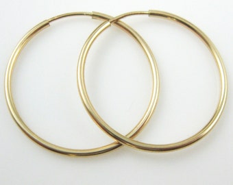 Gold Earrings Hoops , Gold Hoop Earrings - Round Endless Hoop Earrings - 14K Gold Filled Simple Round Hoops -30mm (1 pair) -SKU: 203001-30GF