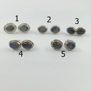 Sterling Silver Gemstone Earrings-Labradorite Stud Earrings-Labradorite Earring Studs-Popular Earrings-Gifts for Her SKU: 694000-LAB