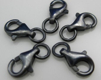 Sterling silver findings-Oxidized Sterling silver lobster clasp with jump rings 11mm ( 5 pcs) SKU:202001-11-OX