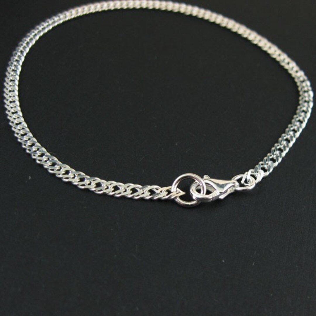 Sterling Silver Charm Bracelet Double Diamond Cut Curb Chain Bracelet