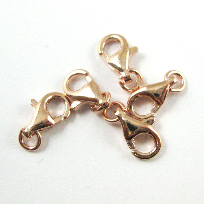 Clasps Rose Gold Findings Lobster Clasp-Rose Gold Plated over Sterling Silver Lobster Clasp with Jump Rings 8mm-5 pcs SKU: 202001-RG080 image 1