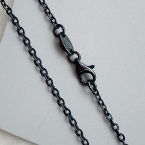 Oxidized Sterling Silver Necklace-Strong Flat Cable Chain Necklace,Bracelet,Anklet-Black Silver Chain Necklace All Sizes - SKU: 601051-OX
