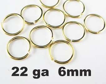 Vermeil Gold Jump Rings-Gold Jewelry Findings-18K gold plated over Sterling Silver Jumprings - 22 ga-6mm(20pcs) SKU: 205122-060VM