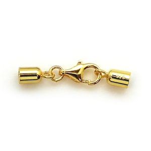 Gold Over Sterling Silver Findings - Smooth Tube Ends With Lobster Clasp Set - Jewelry Making Findings, 3.5mm Outer Diameter, SKU: 202138-VM