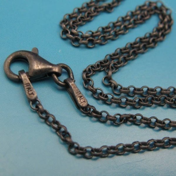 Cadena de plata oxidada--Collar de cadena rolo-collar de plata de ley oxidado-cadena rolo de 2 mm (16-36 pulgadas) SKU: 601005-OX