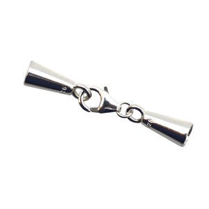 Tube End With Clasp Set - Sterling Silver Tube Ends with Lobster Clasp Set - 6mm Tube Ends - Silver Findings for Leather Cord - SKU: 202129
